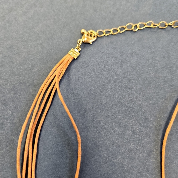 Multi Strand Short Necklace Large Reddish Orange Flower - Picture 4 of 4